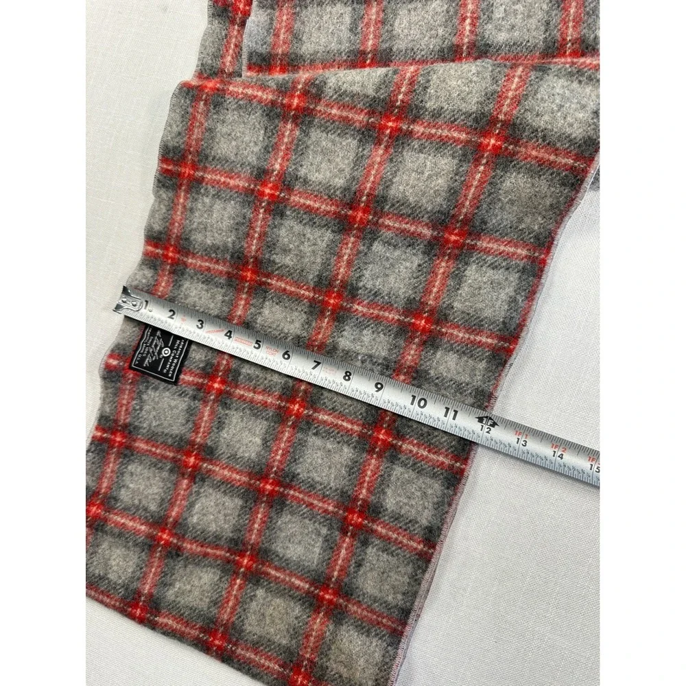 Faribault Woolen Mill Co Grey Red Plaid Wool Scarf Made in USA Heritage Winter
